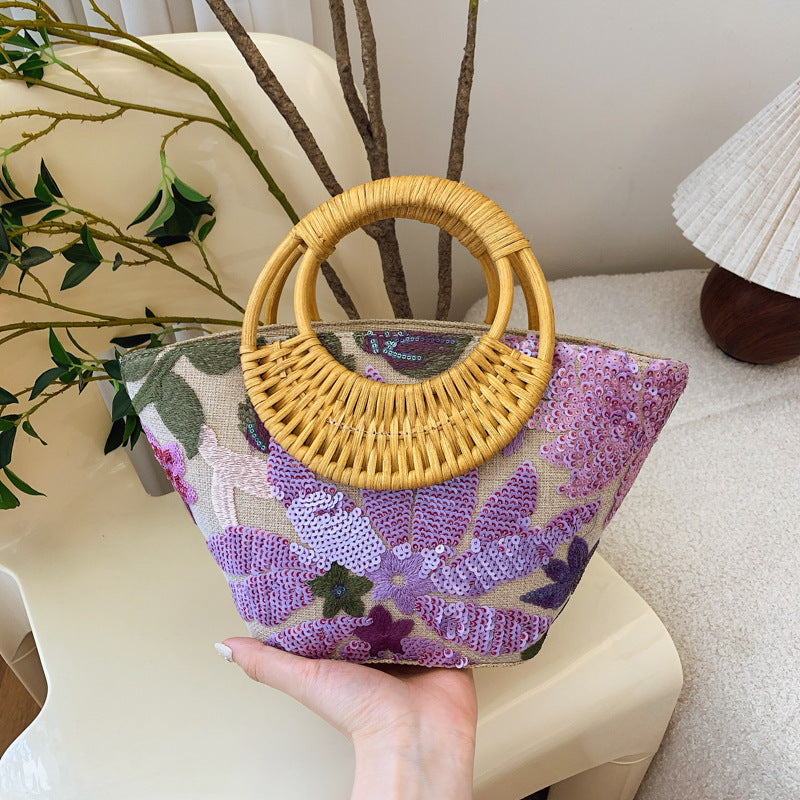 Sequin Straw High-grade Sense Niche Embroidered Bag