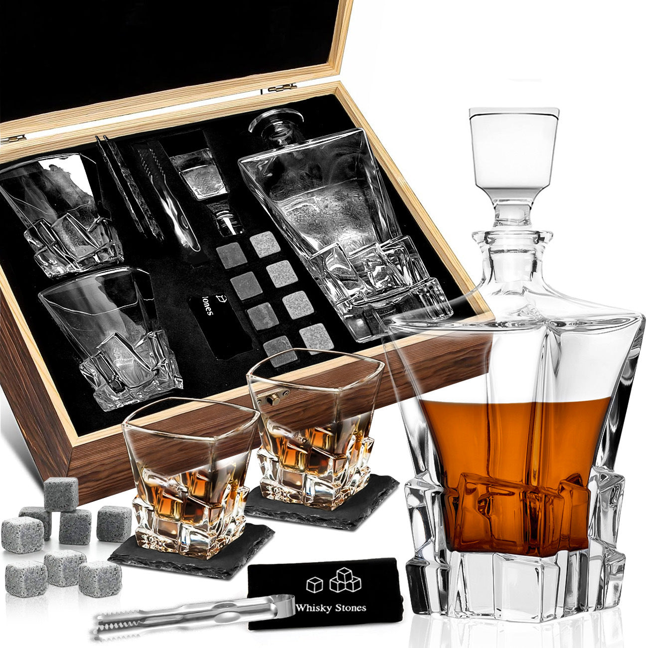 Wine Wooden Box Whiskey Stone Storage Box Glass Wine Glass Suit