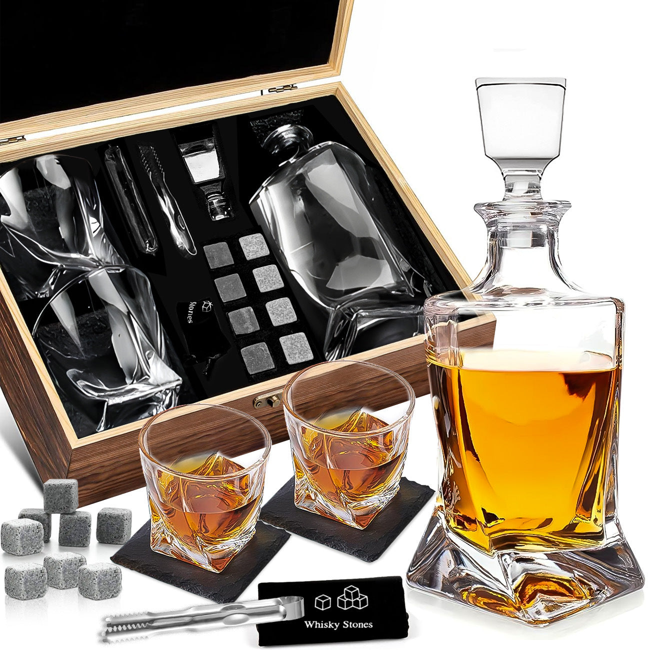 Wine Wooden Box Whiskey Stone Storage Box Glass Wine Glass Suit