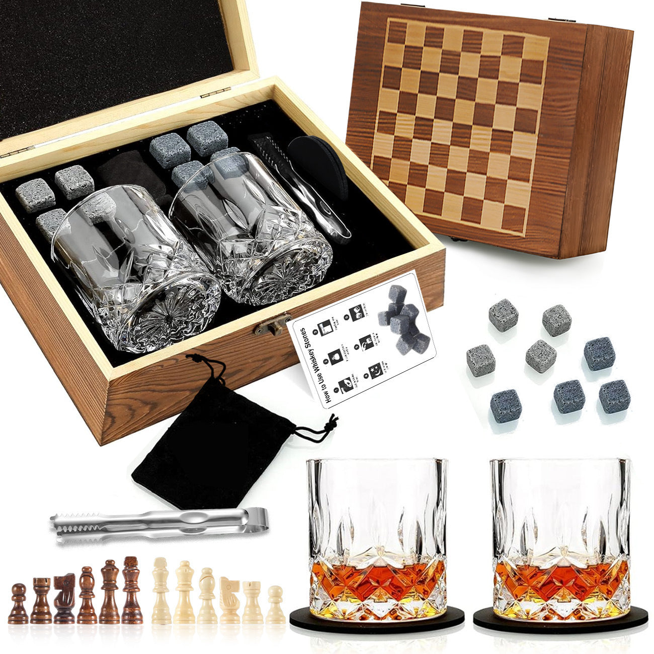 Wine Wooden Box Whiskey Stone Storage Box Glass Wine Glass Suit