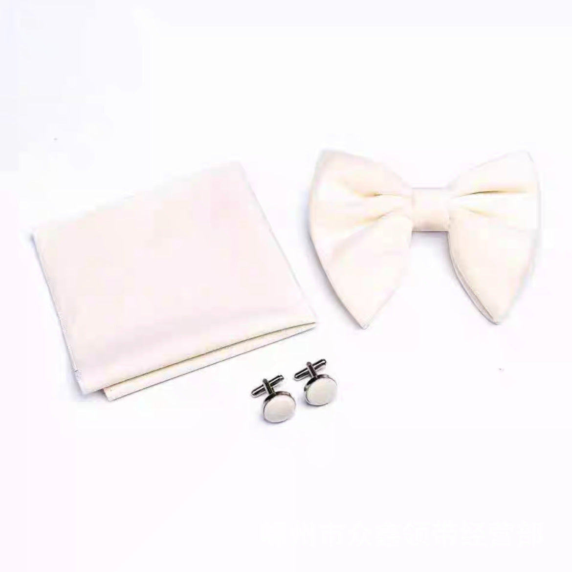 Double-Layer Gold Velvet Horn Bow Square Scarf Cufflinks Three-piece Set