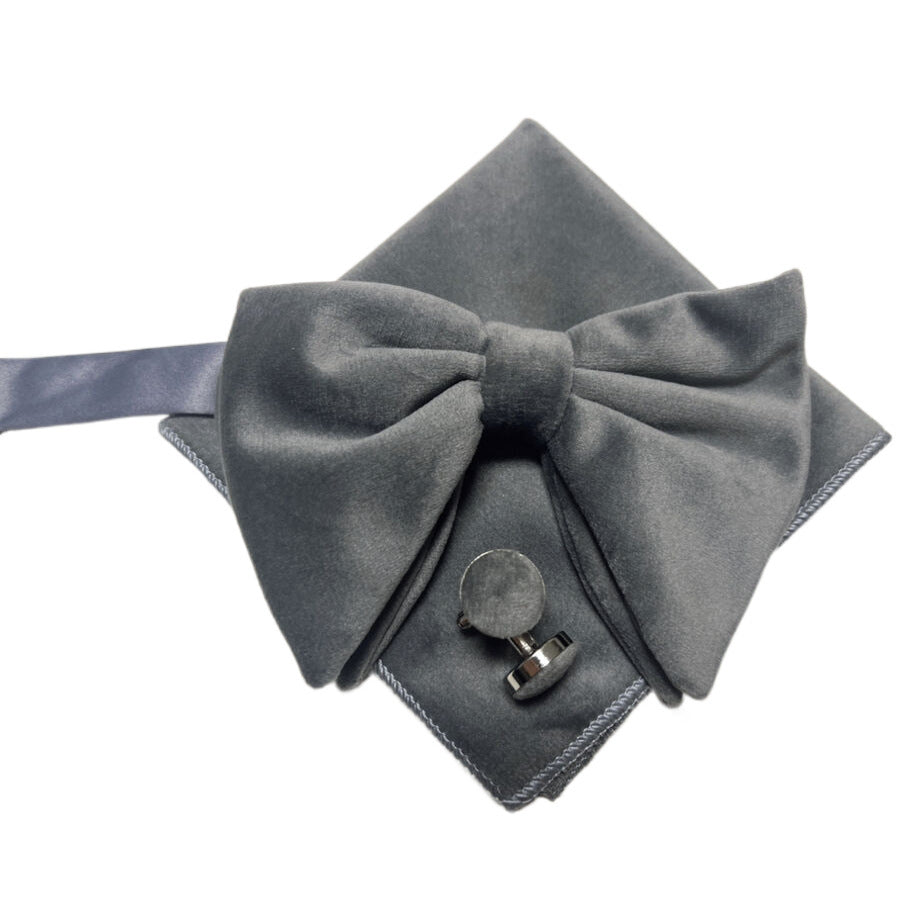 Double-Layer Gold Velvet Horn Bow Square Scarf Cufflinks Three-piece Set