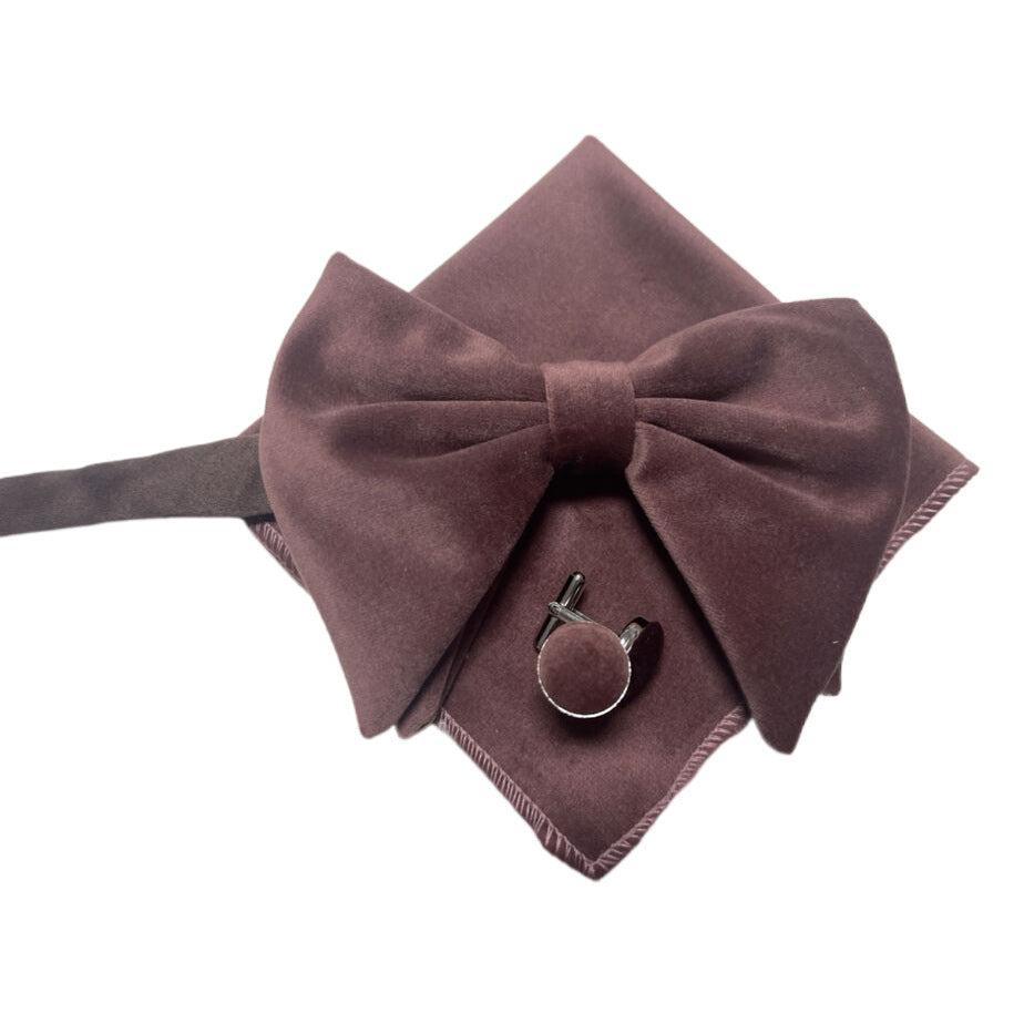 Double-Layer Gold Velvet Horn Bow Square Scarf Cufflinks Three-piece Set