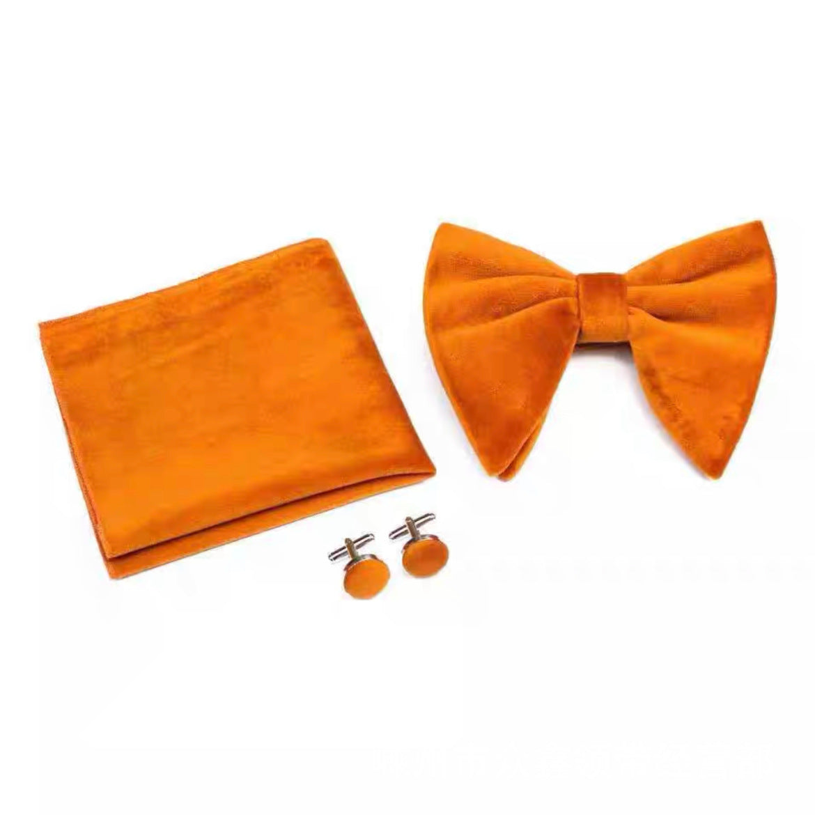 Double-Layer Gold Velvet Horn Bow Square Scarf Cufflinks Three-piece Set
