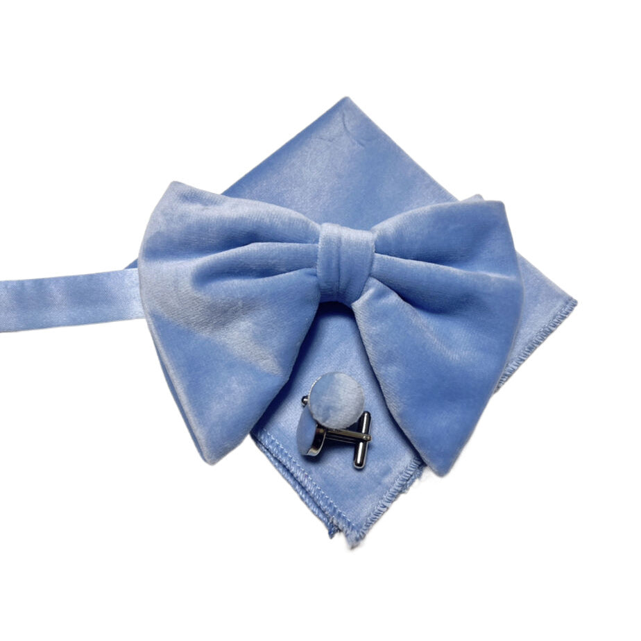 Double-Layer Gold Velvet Horn Bow Square Scarf Cufflinks Three-piece Set