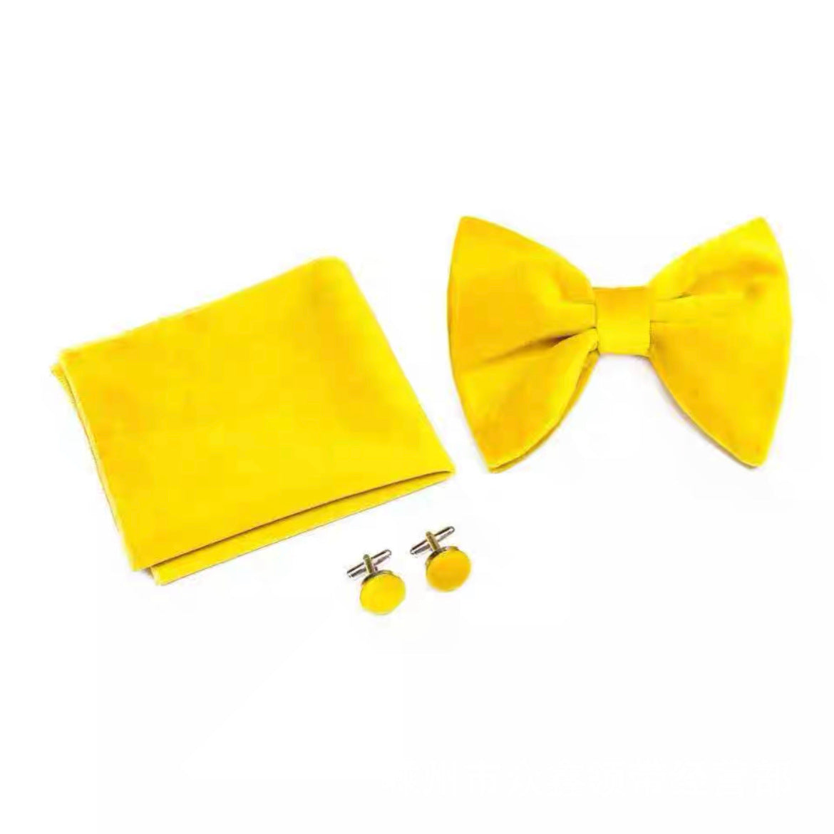 Double-Layer Gold Velvet Horn Bow Square Scarf Cufflinks Three-piece Set