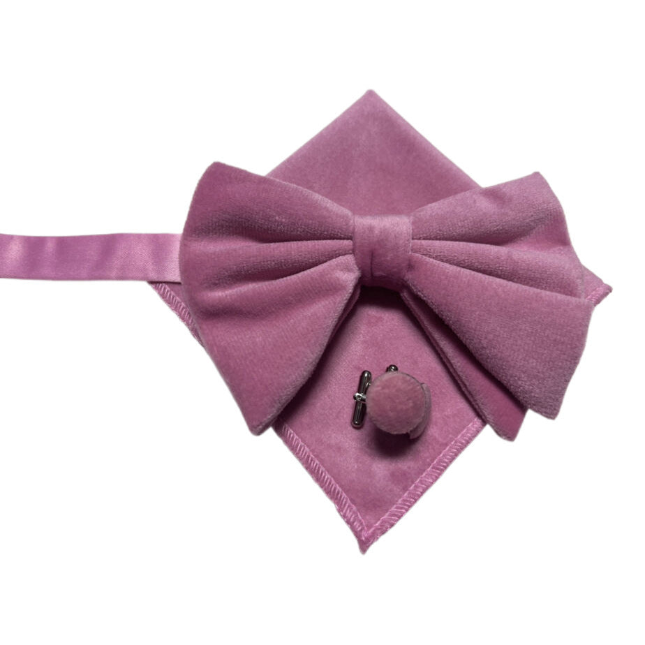 Double-Layer Gold Velvet Horn Bow Square Scarf Cufflinks Three-piece Set