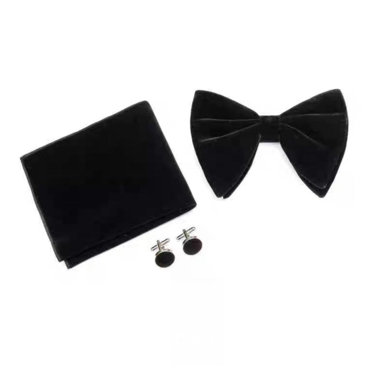 Double-Layer Gold Velvet Horn Bow Square Scarf Cufflinks Three-piece Set
