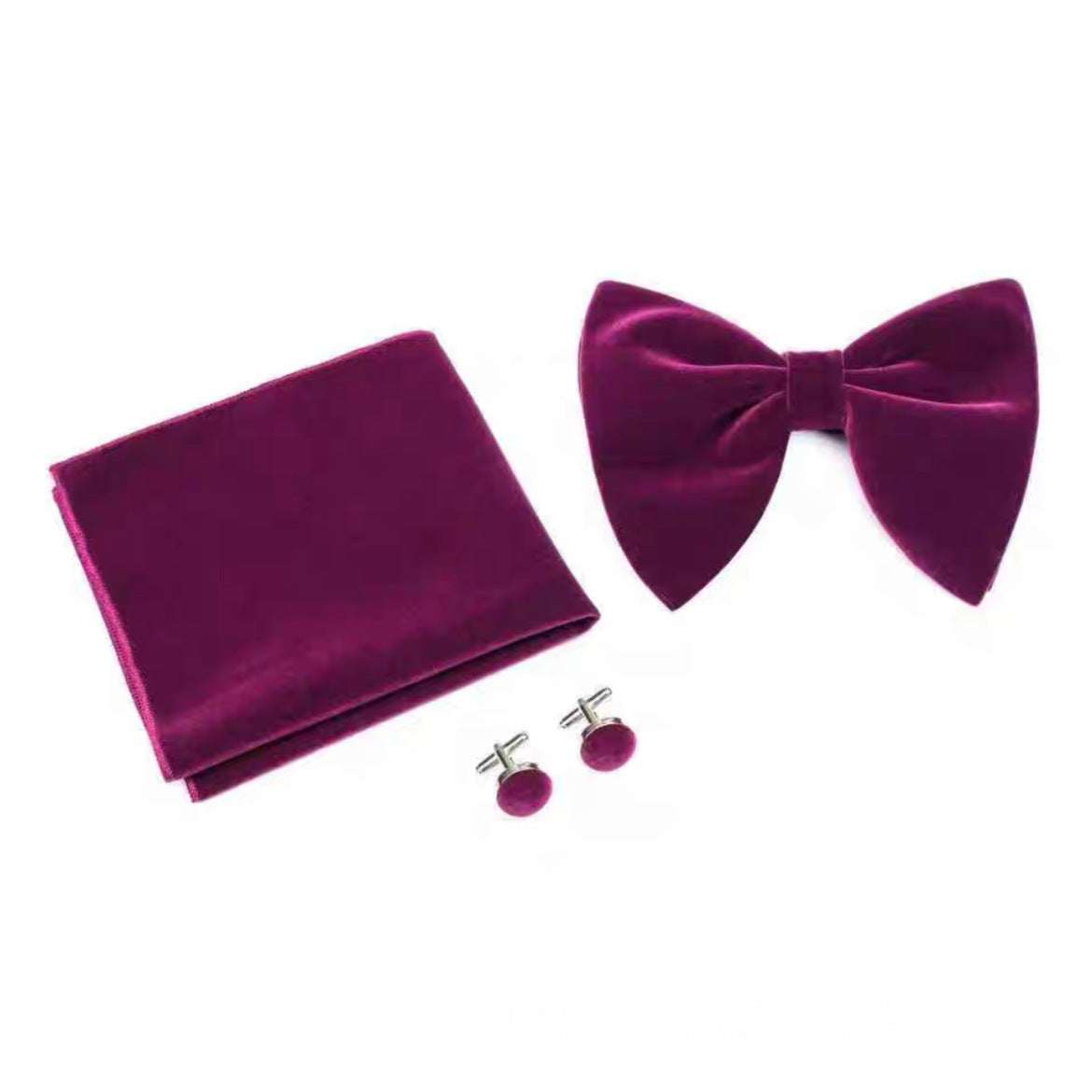 Double-Layer Gold Velvet Horn Bow Square Scarf Cufflinks Three-piece Set