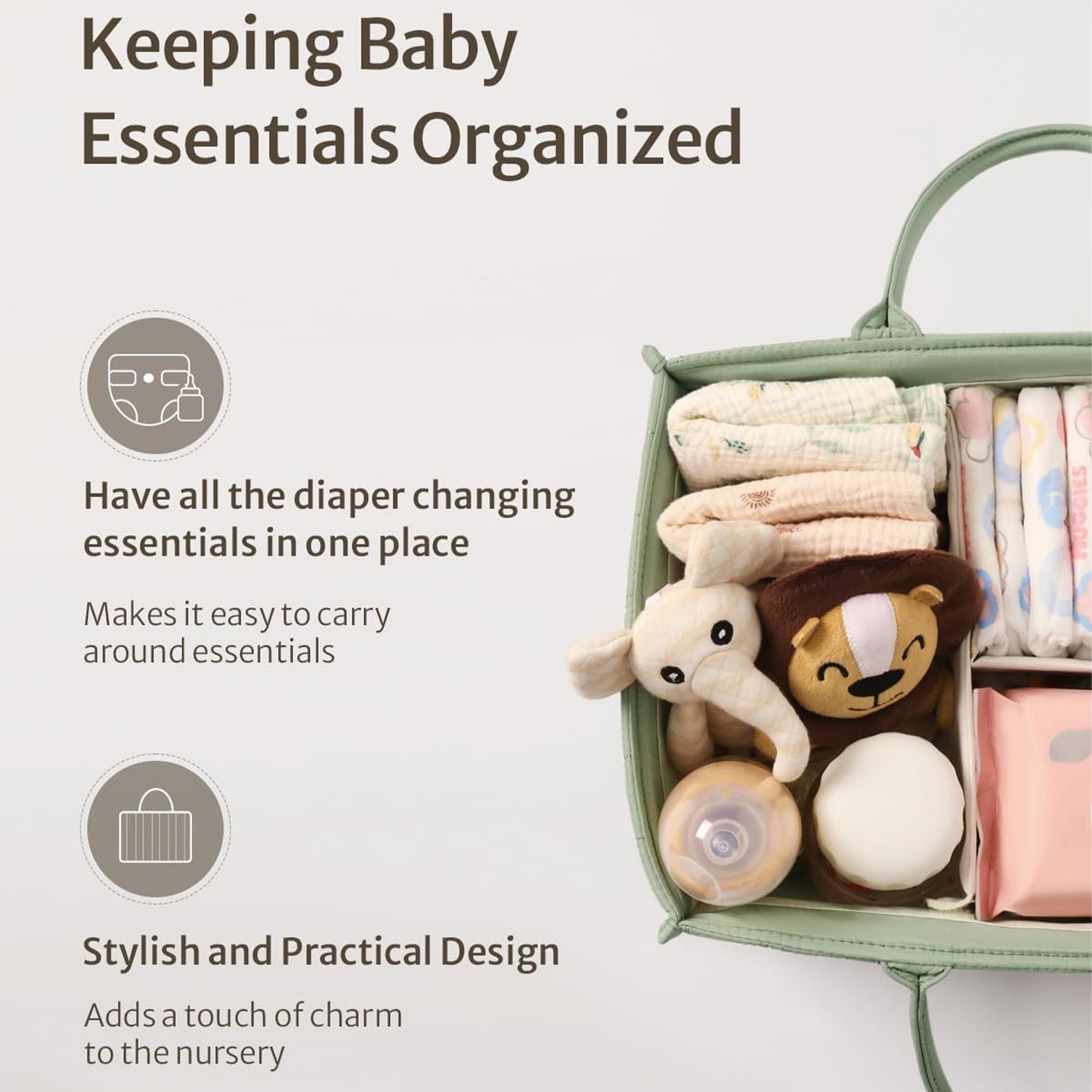 Baby Diaper Caddy Organizer, Stylish Storage Basket For Newborn Essentials And Diaper Station, Gift For Baby Shower And Registry Must-Have