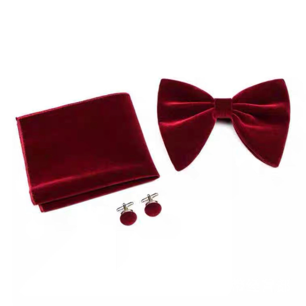 Double-Layer Gold Velvet Horn Bow Square Scarf Cufflinks Three-piece Set