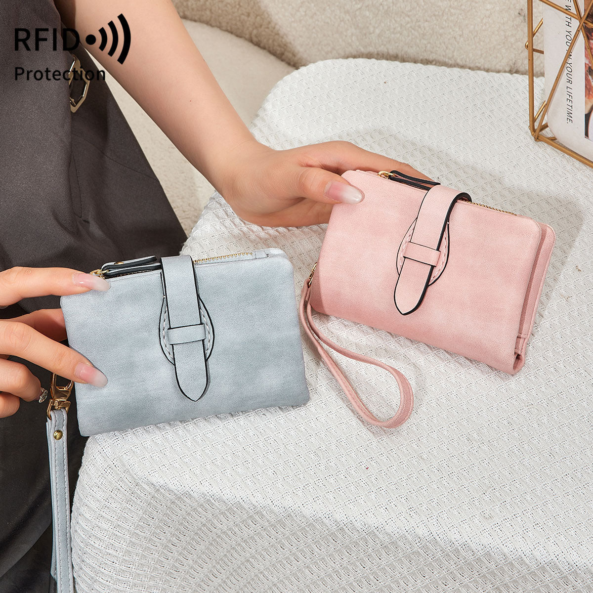 RFID Women's Wallet Soft Leather Solid Color 70 Off Short Style