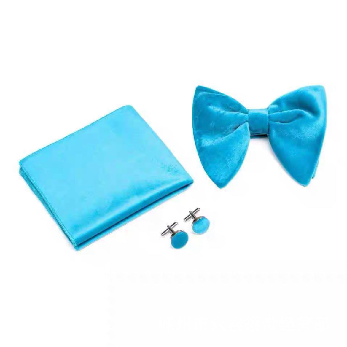 Double-Layer Gold Velvet Horn Bow Square Scarf Cufflinks Three-piece Set