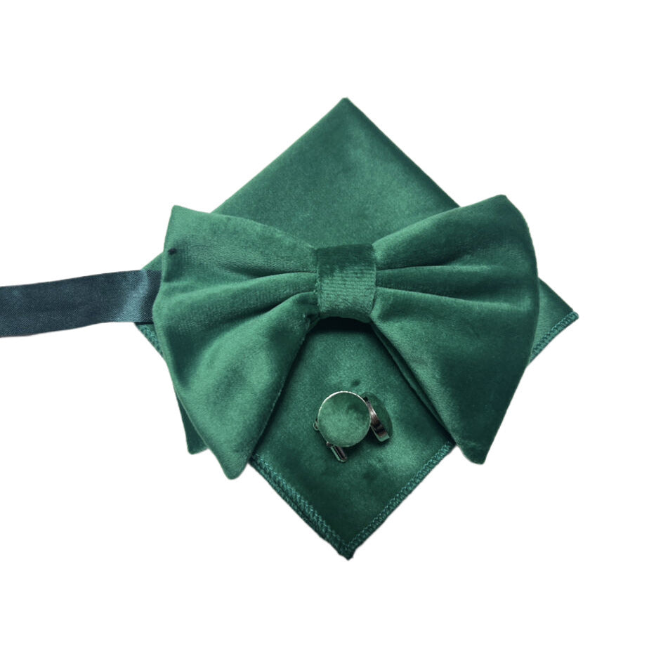 Double-Layer Gold Velvet Horn Bow Square Scarf Cufflinks Three-piece Set