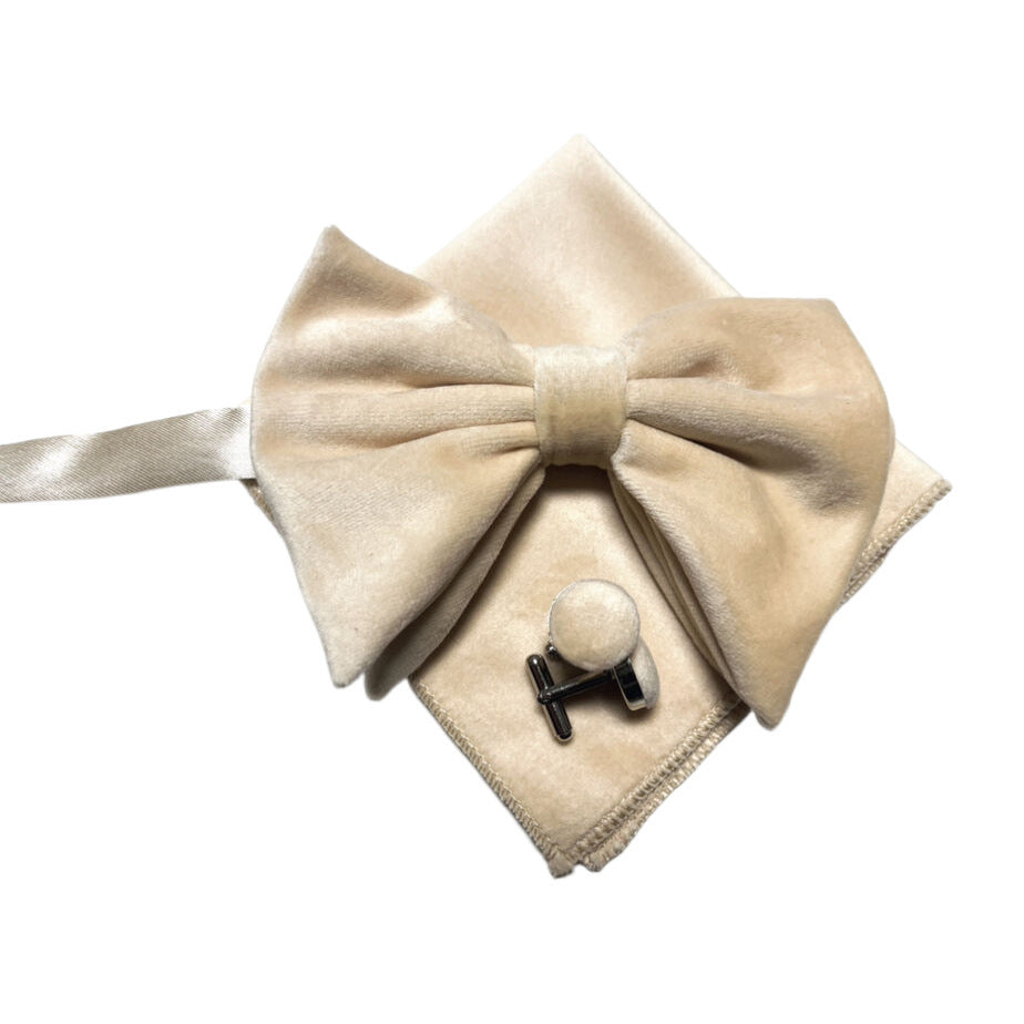 Double-Layer Gold Velvet Horn Bow Square Scarf Cufflinks Three-piece Set