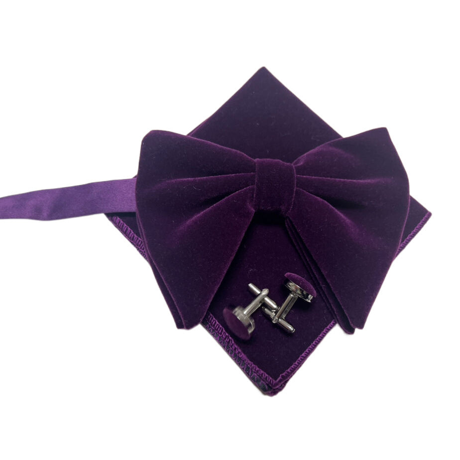 Double-Layer Gold Velvet Horn Bow Square Scarf Cufflinks Three-piece Set