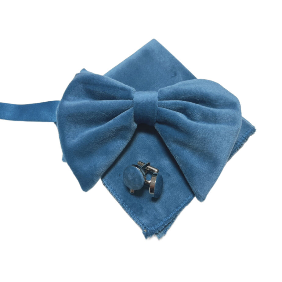 Double-Layer Gold Velvet Horn Bow Square Scarf Cufflinks Three-piece Set