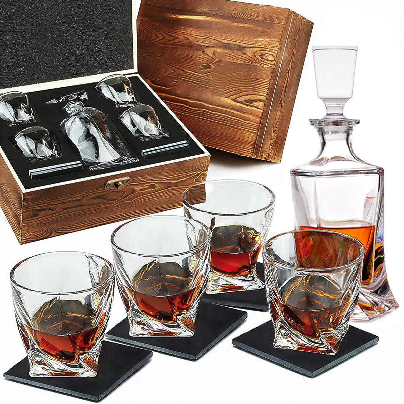 Wine Wooden Box Whiskey Stone Storage Box Glass Wine Glass Suit