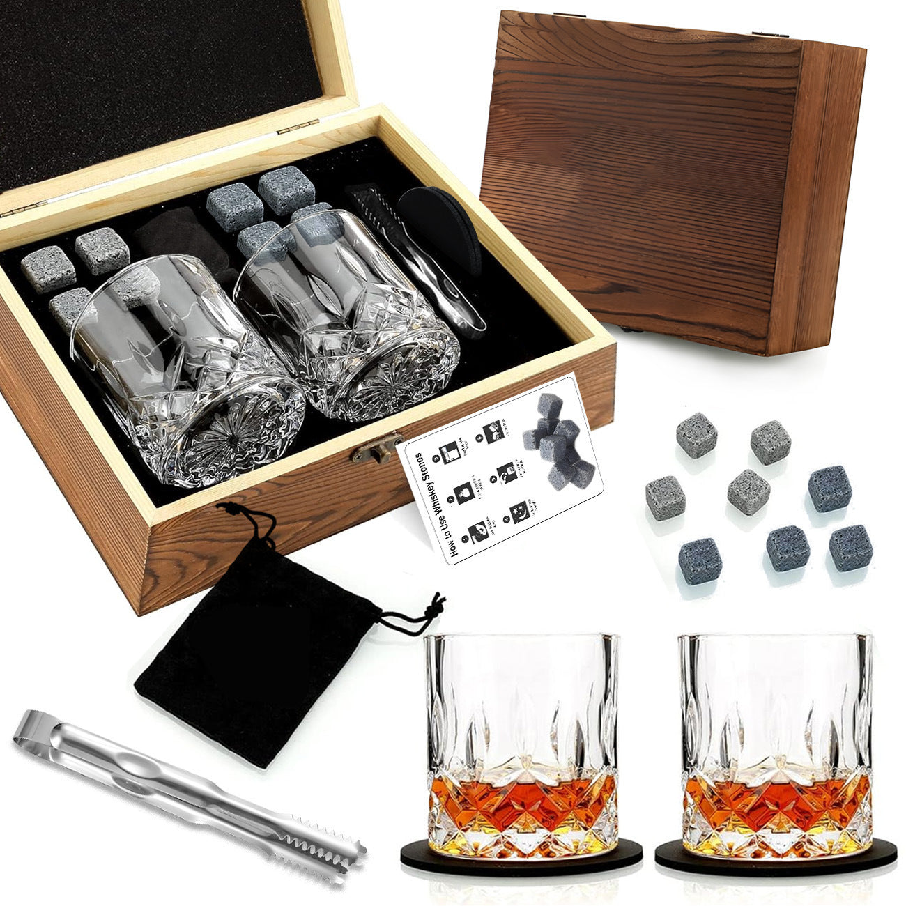 Wine Wooden Box Whiskey Stone Storage Box Glass Wine Glass Suit