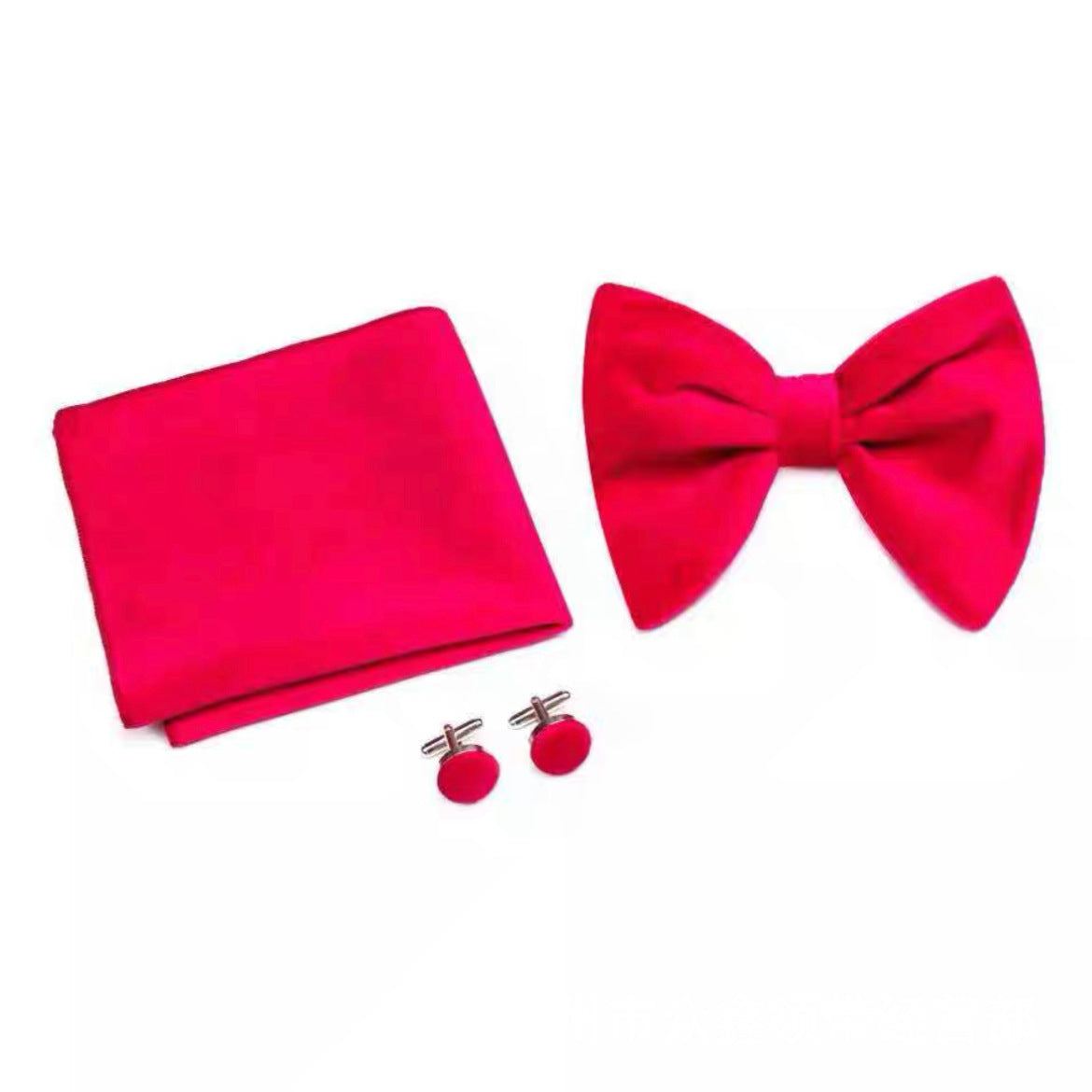 Double-Layer Gold Velvet Horn Bow Square Scarf Cufflinks Three-piece Set