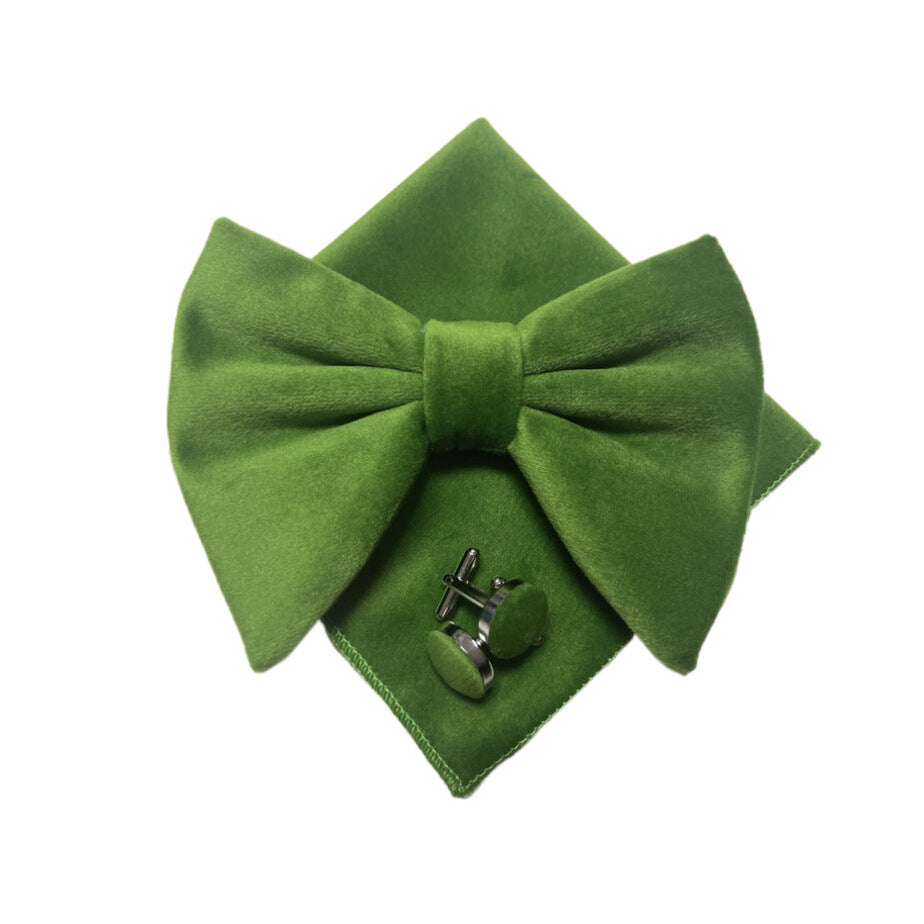 Double-Layer Gold Velvet Horn Bow Square Scarf Cufflinks Three-piece Set