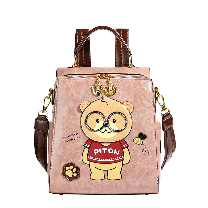 Cartoon Bear Female Large Capacity Retro And Fashion All-matching Portable Slingbackpack