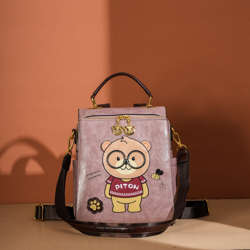 Cartoon Bear Female Large Capacity Retro And Fashion All-matching Portable Slingbackpack