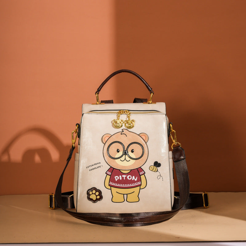 Cartoon Bear Female Large Capacity Retro And Fashion All-matching Portable Slingbackpack