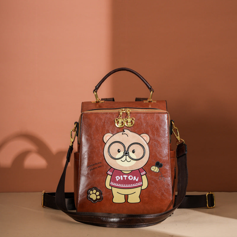 Cartoon Bear Female Large Capacity Retro And Fashion All-matching Portable Slingbackpack