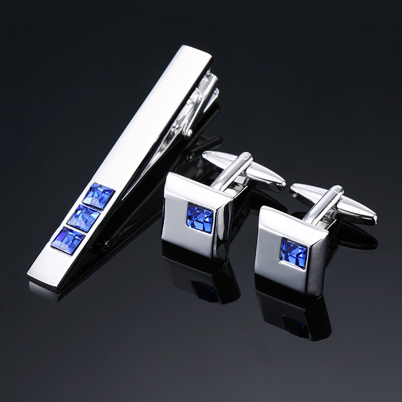 Gold And Silver Black Crystal Rose Enamel Pattern Batch Flower Tie Clip Cuff Buckle Set