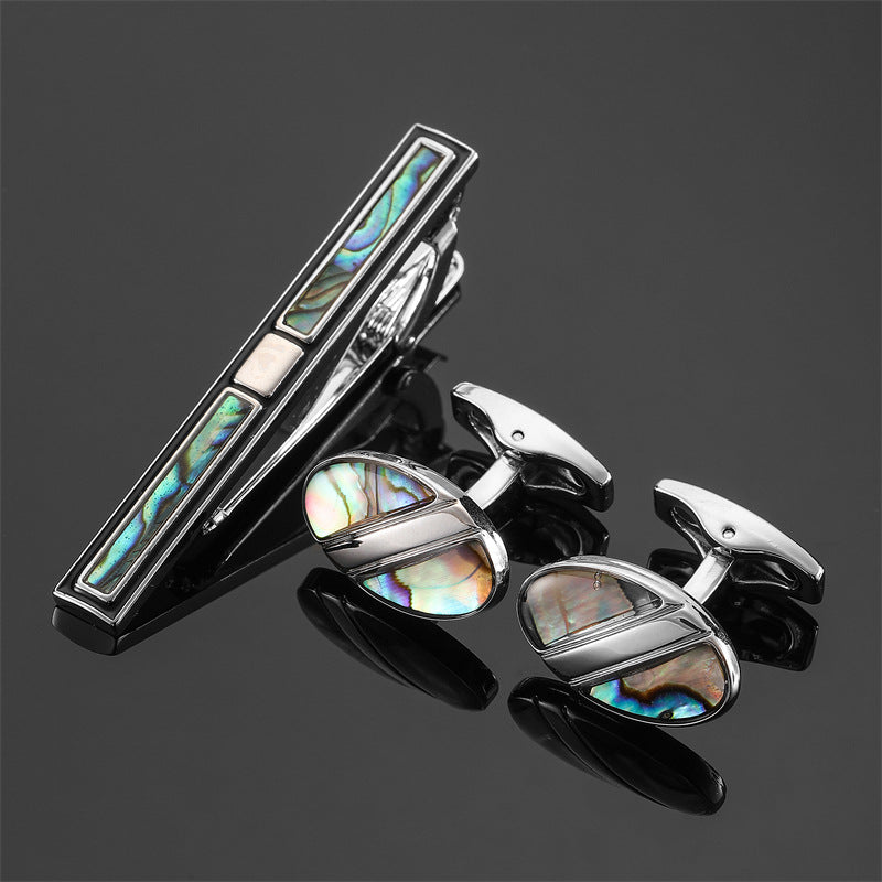 Gold And Silver Black Crystal Rose Enamel Pattern Batch Flower Tie Clip Cuff Buckle Set