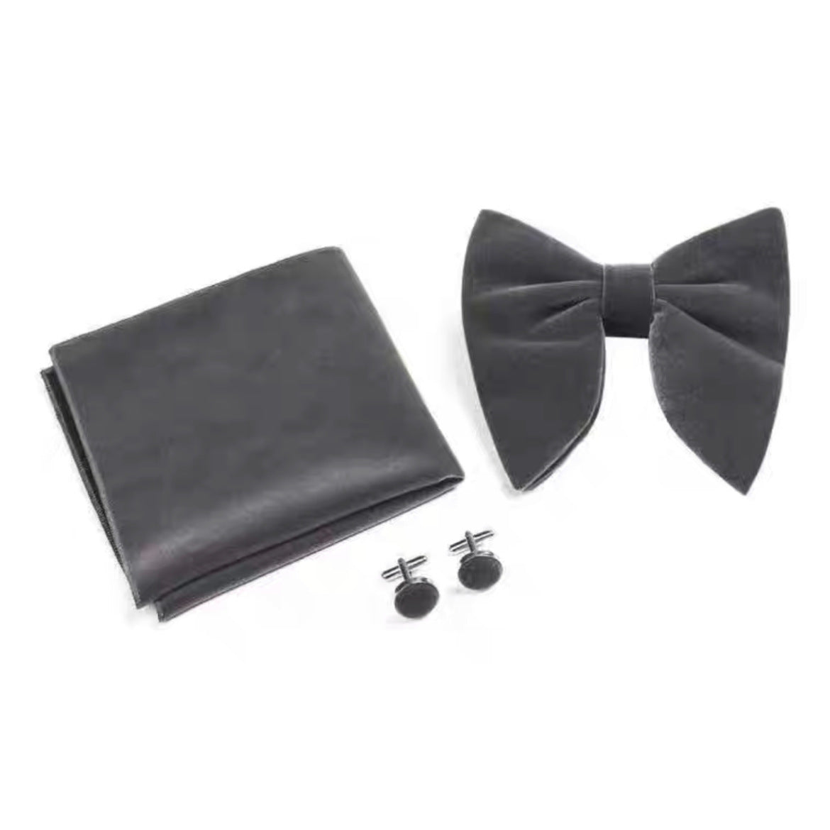 Double-Layer Gold Velvet Horn Bow Square Scarf Cufflinks Three-piece Set