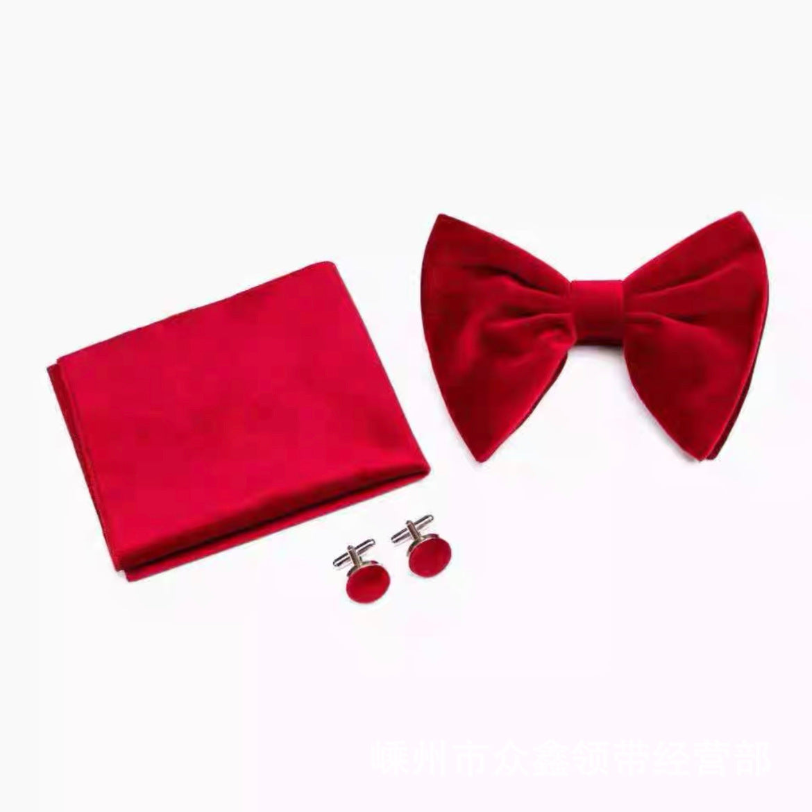 Double-Layer Gold Velvet Horn Bow Square Scarf Cufflinks Three-piece Set