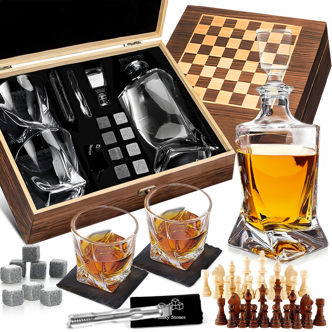 Wine Wooden Box Whiskey Stone Storage Box Glass Wine Glass Suit